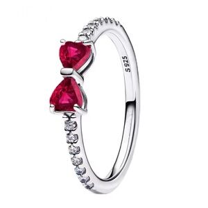 925 Sterling Silver Sparkling Red Bow Ring. Size 7